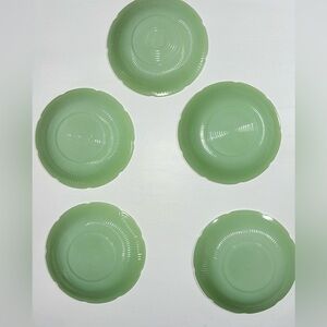 5 Vintage Anchor Hocking Fire King Alice Floral Jadeite Saucers
